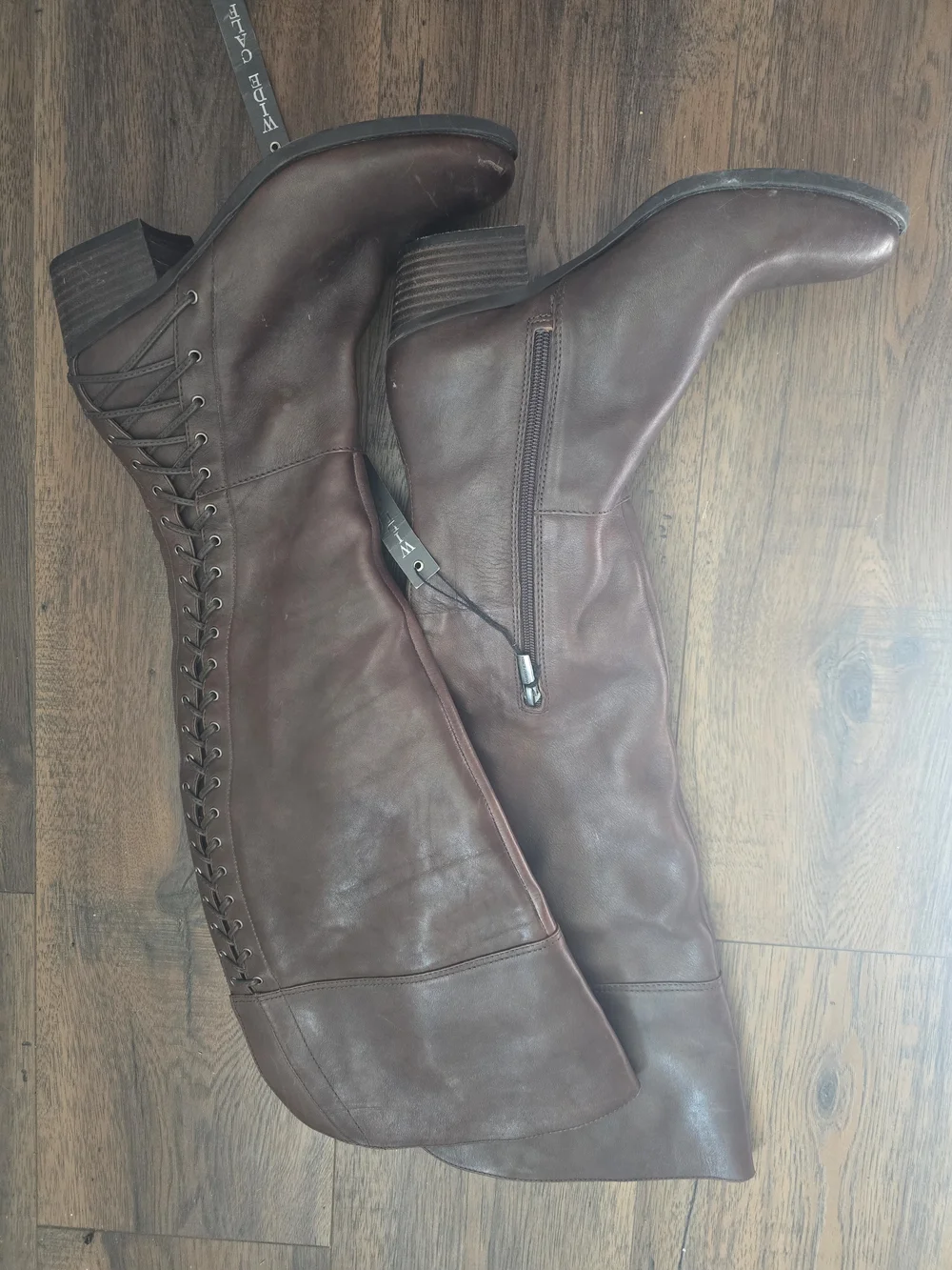 Vince Camuto Dark Brown Over-the-Knee Lace-Up Leather Boots - Size 7.5 Wide Calf